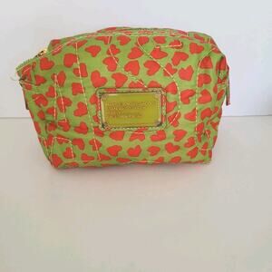 Marc Jacobs Work Supply Cosmetic Pouch Bag Medium Green Red Hearts Zip Nylon